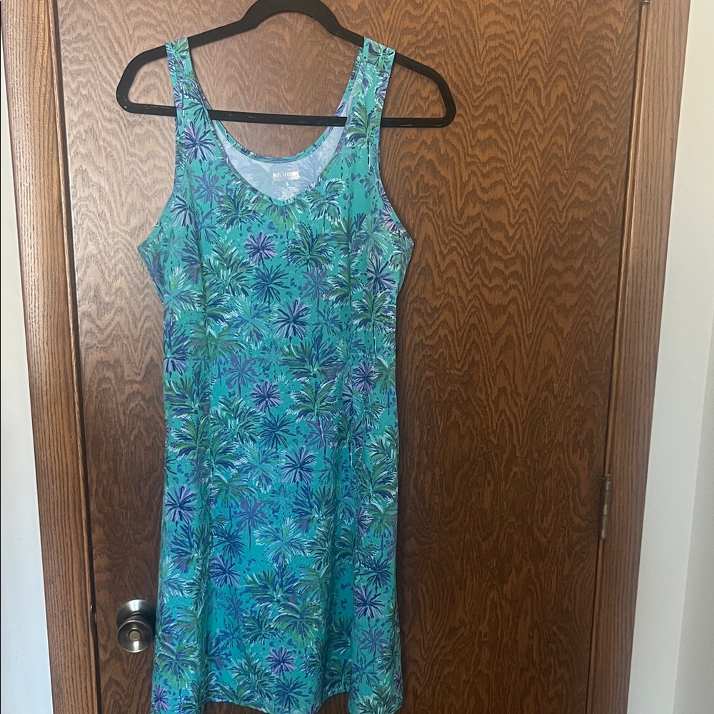 Reel Legends Teal & Blue Palm-Print Tank Midi Dress